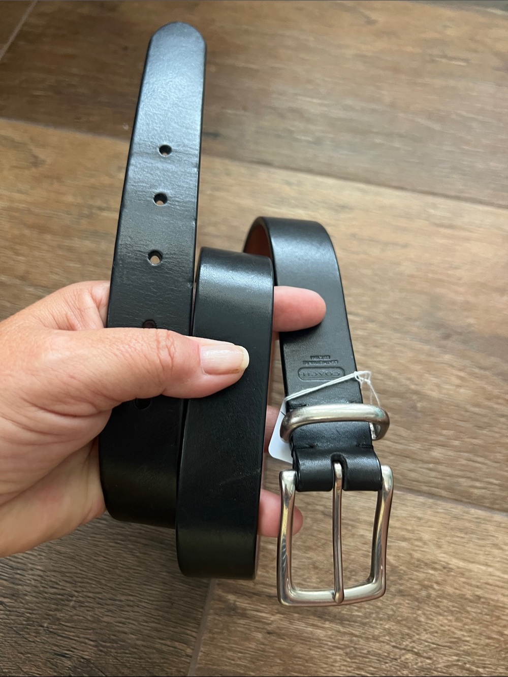 COACH Vintage Black Full Grain Leather Belt Silver Harness Buckle Size34”(85) cm